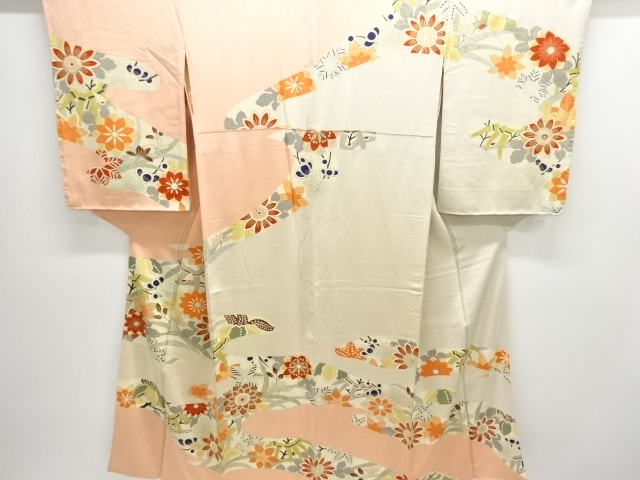 JAPANESE KIMONO / ANTIQUE KIMONO / SILK / KINSHA / FLOWER